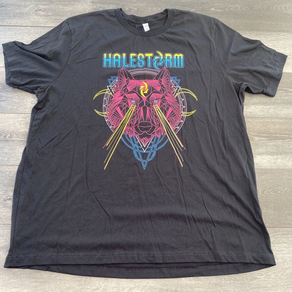 Halestorm 2019 Tour T Shirt Black Canvas Neon Wolf Adult 3XL Short Sleeve - Picture 1 of 7